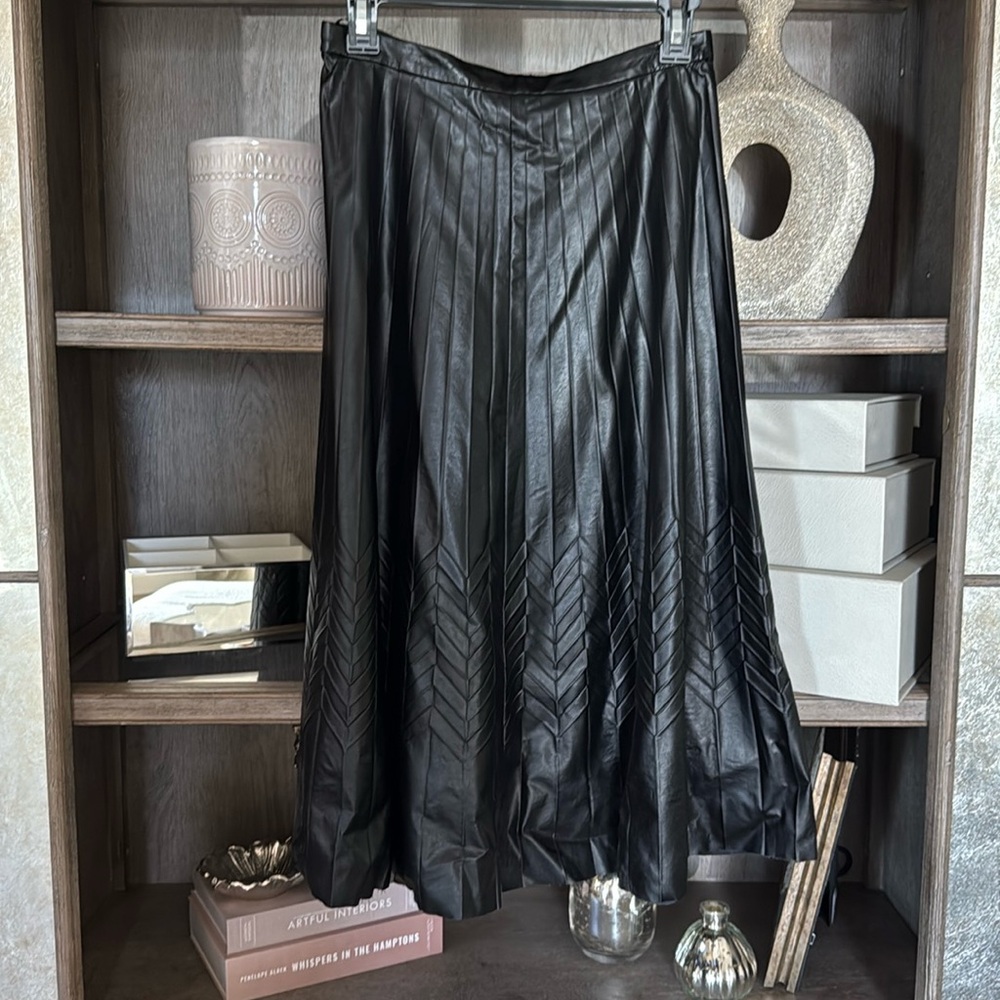 Banana Republic Vegan Leather Pleated Midi Skirt
